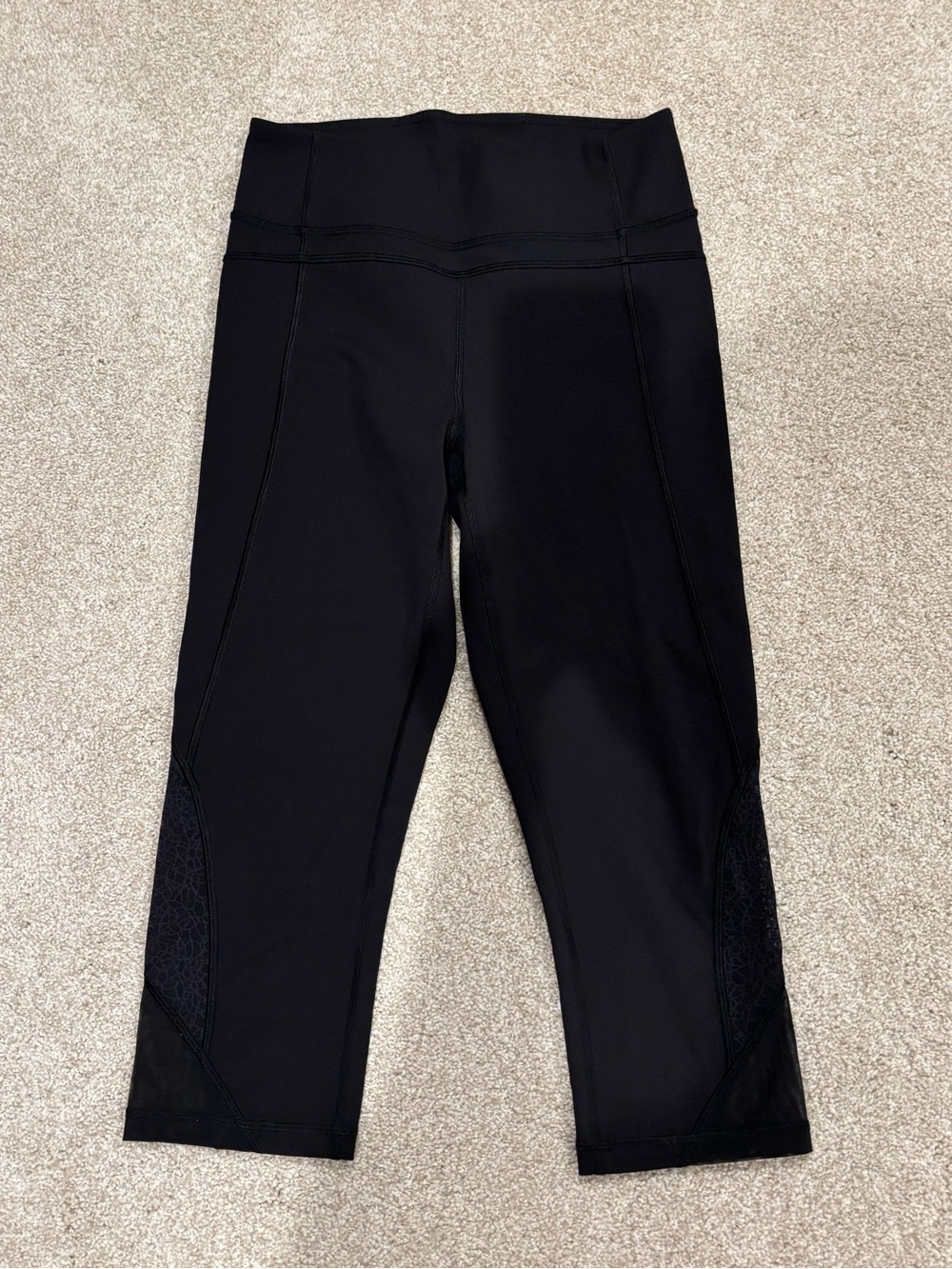 lululemon athletica Black Capri Leggings with Side Mesh Panels